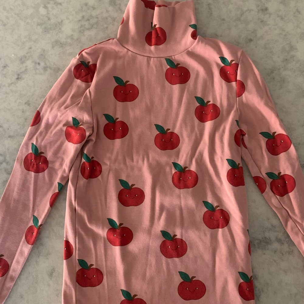 Mini Boden Mock Turtleneck with Red Apple Print